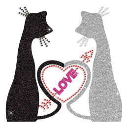 Iron on Cats Love Rhinestone Motif